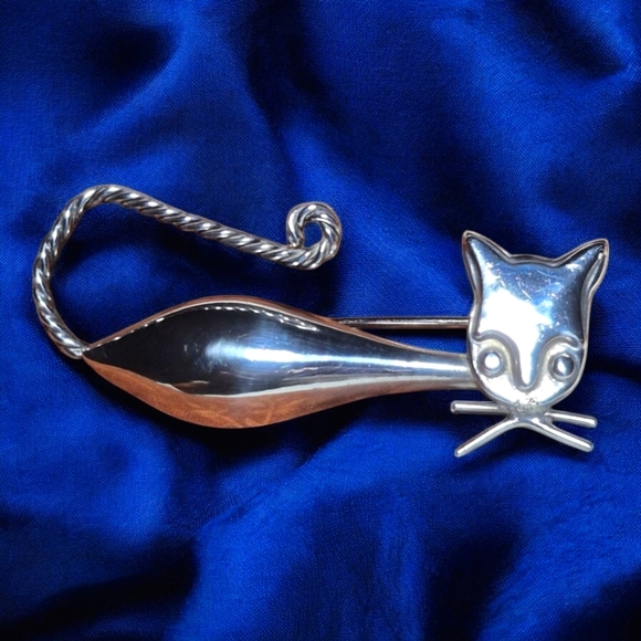 Sterling silver 925 Vintage Mexico Cat Brooch/Pin - Picture 3 of 6